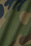Legergroene casual camouflageprint patchwork turndown kraag bovenkleding