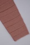 Roze zoete effen bandage patchwork vouw off-the-shoulder lange mouw twee stukken