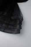 Zwart sexy feest elegant formeel patchwork volant asymmetrisch strapless mouwloos twee stukken