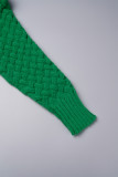 Verde casual diário elegante cardigan cor sólida gola cardigan plus size
