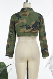 Armeegrüne, lässige Oberbekleidung mit Tarnmuster und Patchwork-Umlegekragen