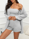 Silver Gray Casual Solid Basic Plus Size Three Piece Set
