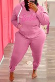 Grå Casual Street Letter Hot Drill Hooded Krage Plus Size Two Pieces