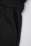 Black Casual Solid Basic Oblique Collar Regular Jumpsuits