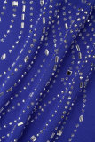 Blaues sexy Patchwork-heißes Bohren ausgehöhltes rückenfreies ärmelloses Kleid mit Halter