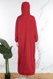 Robes droites à col à capuche et patchwork décontractées rouges
