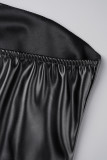 Black Sexy Street Solid Patchwork Zipper Strapless Strapless Dress Dresses