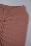 Patchwork de bandagem sólida rosa doce dobrável fora do ombro manga comprida duas peças