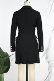 Black Casual Solid Frenulum Turn-back Collar Suit Dress Dresses