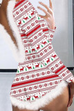 Red Green Sexy Print Patchwork Christmas Day Sleepwear