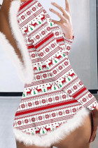 Branco Vermelho Sexy Estampa Patchwork Pijamas de Natal