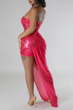 Розовое вечернее официальное лоскутное однотонное платье с блестками в стиле пэчворк, сетчатое с блестками, однотонное вечернее платье без бретелек, платья