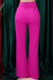 Rosarote, lässige, solide Basic-Hose mit normaler, hoher Taille und herkömmlicher einfarbiger Hose
