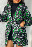 Green Casual Print With Belt Outerwear
