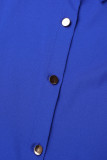 Azul elegante sólido patchwork fivela fenda camisa gola manga comprida vestidos tamanhos grandes