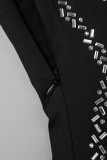 Черное сексуальное однотонное лоскутное длинное платье с открытой спиной и бретельками на бретельках
