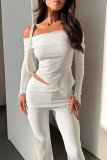 Light Gray Sexy Solid Patchwork Off the Shoulder Long Sleeve Two Pieces