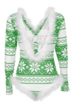 Green White Sexy Print Patchwork Christmas Day Sleepwear