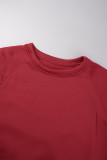 Rode sexy effen uitgeholde patchwork overhemdkraag met lange mouwen en grote maten jurken