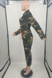 Camouflage Casual Camouflage Print Patchwork Zipper Turndown Collar Plus Size Jumpsuits