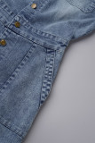 Azul claro casual sólido retalhos turndown colarinho manga comprida macacões jeans skinny