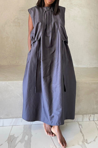 Grey Casual Solid Patchwork O Neck Long Dress Dresses
