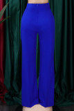 ブルー カジュアル ソリッド ベーシック レギュラー ハイウエスト 従来のソリッドカラー パンツ