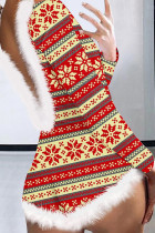 Red Yellow Sexy Print Patchwork Christmas Day Sleepwear