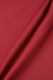 Röd sexig solid urholkad lapptäckeskjortkrage långärmad Plus Size-klänningar