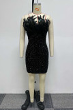 Black Party Elegant Formal Sequins Feathers Strapless Strapless Dress Dresses