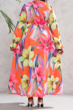 タンジェリン エレガントな花柄パッチワーク V ネック プリント ドレス プラス サイズ ドレス