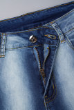 Blue Street Striped Patchwork Bolso Botões Zíper Cintura Média Bota Corte Jeans Jeans
