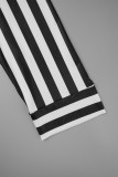 Black White Casual Striped Print Cardigan Outerwear