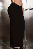 ブラック カジュアル ソリッド スリット スキニー ハイウエスト 従来のソリッドカラー スカート