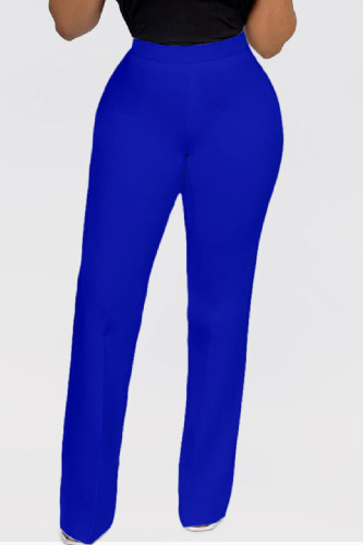 Pantalon décontracté solide basique taille haute classique couleur unie bleu