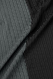 Noir gris décontracté patchwork contraste fermeture éclair col manches longues deux pièces