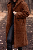 Prendas de abrigo con cuello con capucha y cárdigan liso informal marrón