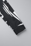 Черный повседневный базовый рубашечный воротник с принтом и длинными рукавами, два предмета