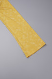Желтый Повседневный однотонный с разрезом U-образным вырезом и длинными рукавами, два предмета