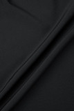 Черные элегантные однотонные лоскутные платья с разрезом и пряжкой, рубашечный воротник с длинным рукавом, платья больших размеров