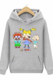 Grey Casual Character Print Patchwork Hooded Collar Tops