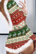 Roodgroene sexy print patchwork kerstnachtkleding