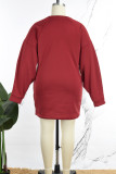 Rote sexy solide ausgehöhlte Patchwork-Hemdkragen-Langarmkleider in Übergröße
