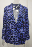 Pardessus élégant léopard patchwork poche boutons col rabattu grande taille bleu
