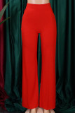 Rose Red Casual Solid Basic Regular High Waist Conventional Solid Color Trousers