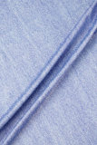 Vestidos de manga larga con cuello en O básicos con estampado casual azul