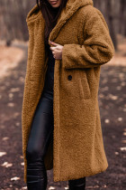 Prendas de abrigo cárdigan liso informal con cuello con capucha amarillo marrón