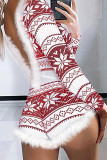 Red White Sexy Print Patchwork Christmas Day Sleepwear