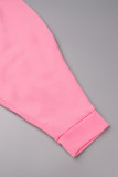 Roze sexy effen uitgeholde patchwork overhemdkraag met lange mouwen en grote maten jurken