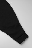 Zwarte sexy effen uitgeholde patchwork overhemdkraag met lange mouwen en grote maten jurken